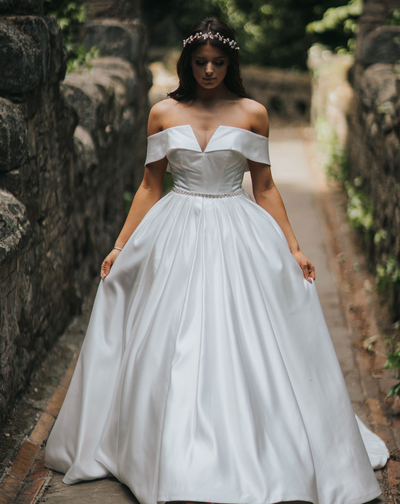 WD130 | Satin Off The Shoulder Ballgown | British Bridal